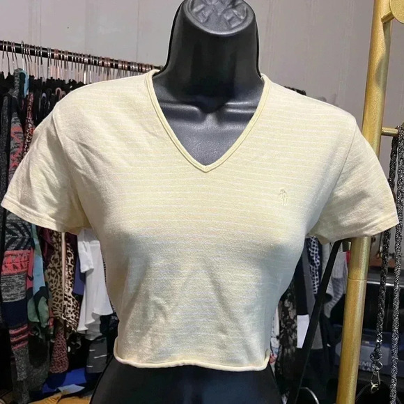Polo Ralph Lauren Tops - Yellow and White Stripe Polo Ralph Lauren Crop Top